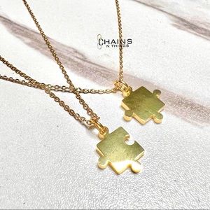 Puzzle Necklaces Pair shiny 16" Stainless Steel 14k gold plated friendship charm